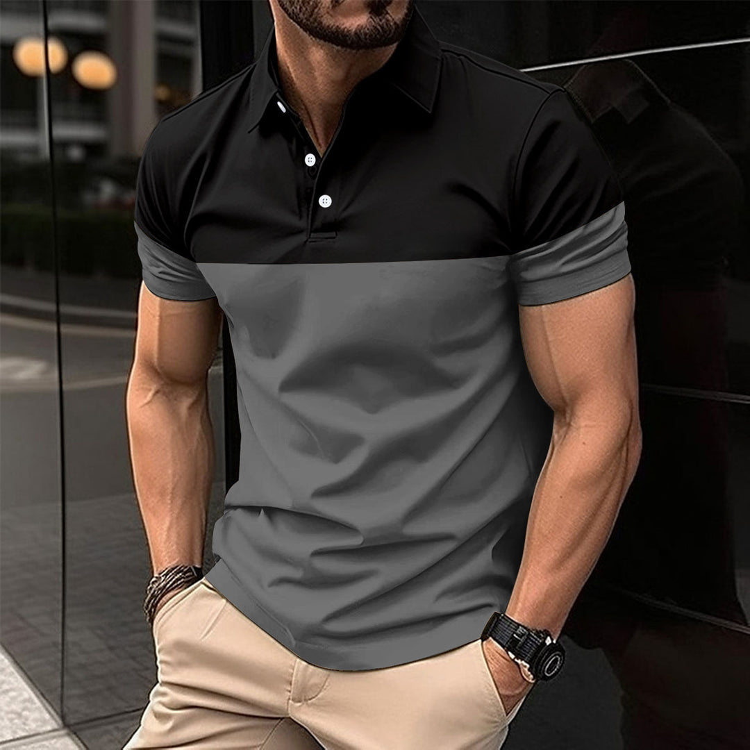 Herren Kurzarm-Polohemd mit kontrastierenden Farbblöcken und modernem Schnitt EB