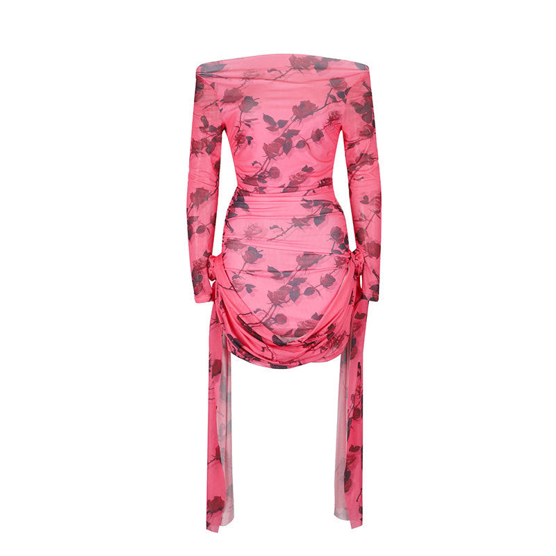 Damen Off-Shoulder Minikleid mit floralen Rüschen und eleganter Taillierung EB