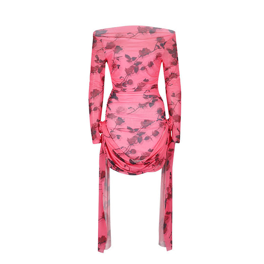 Damen Off-Shoulder Minikleid mit floralen Rüschen und eleganter Taillierung EB