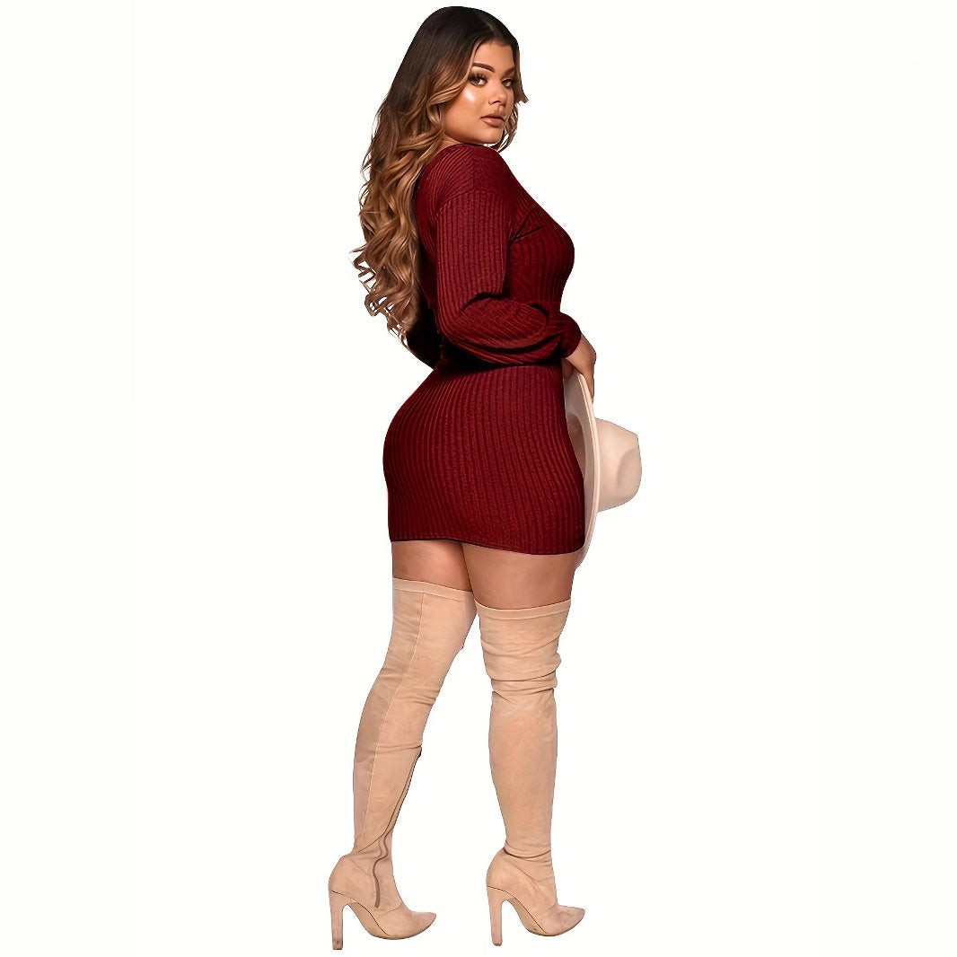 Damen Figurbetontes Kleid mit Raffung und Langarm EB
