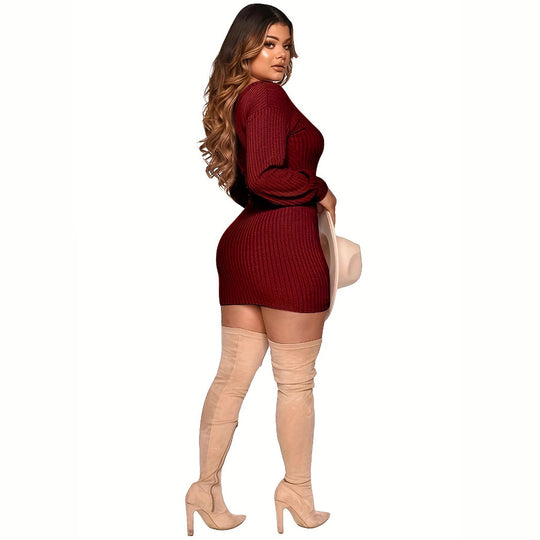 Damen Figurbetontes Kleid mit Raffung und Langarm EB