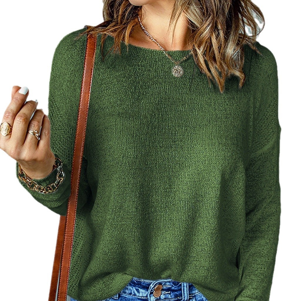 Damen Grober Strickpullover mit weitem Schnitt und dekorativem V-Ausschnitt EB