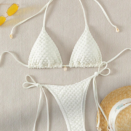 Damen Triangle-Bikini mit strukturiertem Material und zarten Bindebändern EB