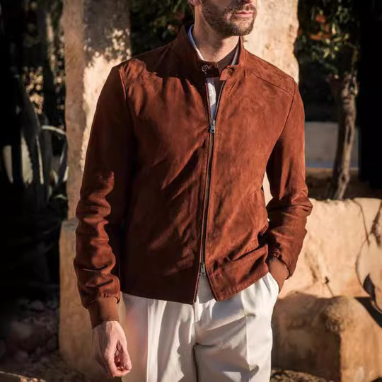 Herren hochwertige Wildlederjacke mit steigendem Kragen EB