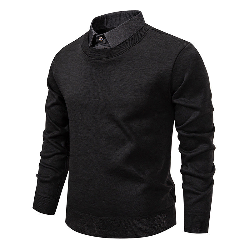 Herren nan Feinstrickpullover mit integriertem Hemdkragen und schmaler Silhouette EB