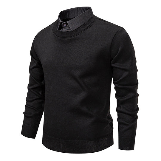 Herren nan Feinstrickpullover mit integriertem Hemdkragen und schmaler Silhouette EB