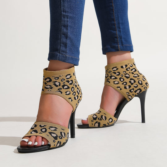 Damen Peep-Toe High Heels mit elastischem Strick-Oberschaft und hochmodernem Trichterabsatz EB