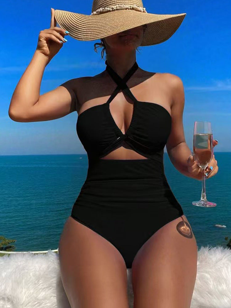 Damen Hoch geschnittener Monokini mit raffiniertem Kreuz-Design EB