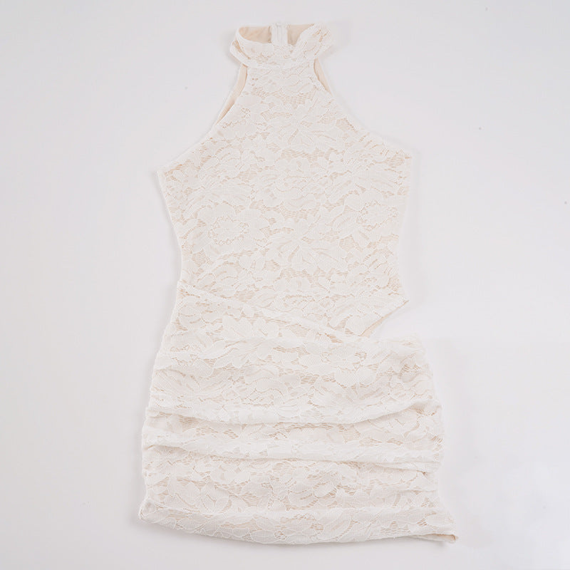 Damen Spitzen-Cocktailkleid mit schicker Halteroptik und elastischem Saum EB