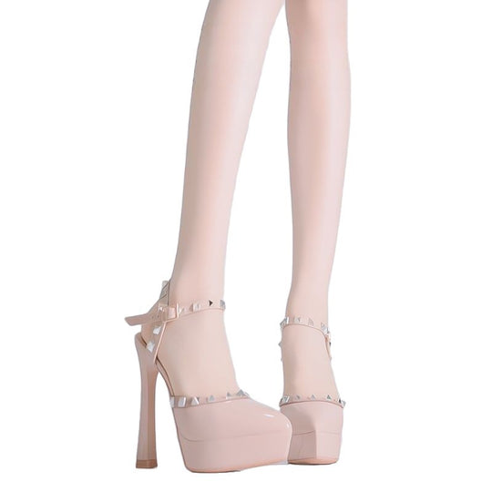 Damen Plateau High Heels mit spitzen Metallakzenten EB