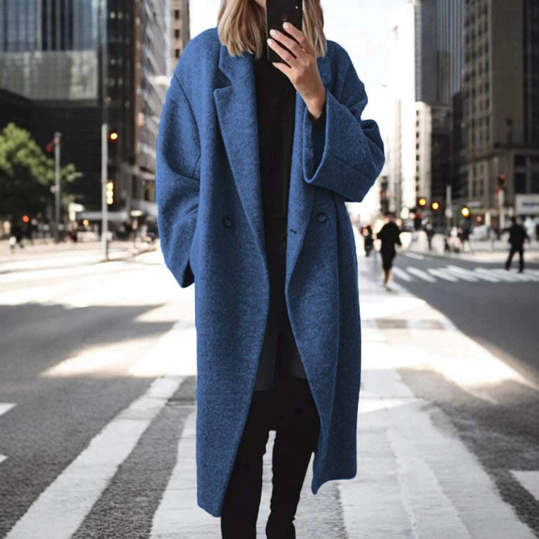 Damen klassischer Oversized-Mantel mit doppeltem Knopfverschluss und breitem Revers EB