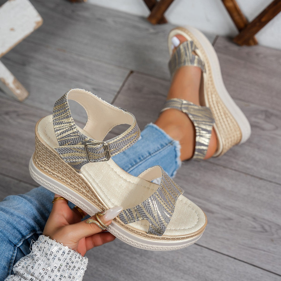 Damen Wedge-Sandalen mit raffinierten Riemen und verstellbarer Schnalle EB