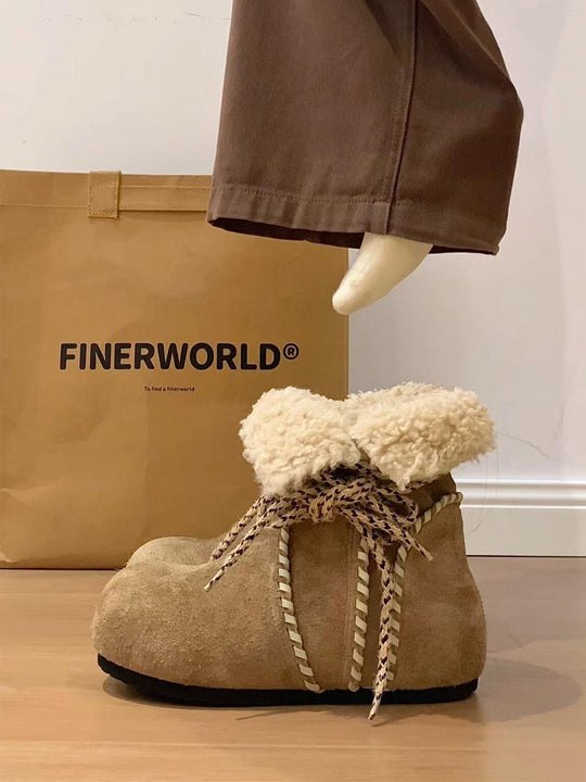 Damen Warme Fleece-Boots mit gefüttertem Innenfutter und dekorativen Schnürsenkeln EB