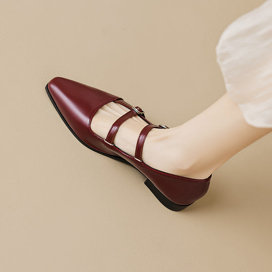 Damen elegante Ballerinas mit doppeltem Riemchen und modischen Schnallen EB