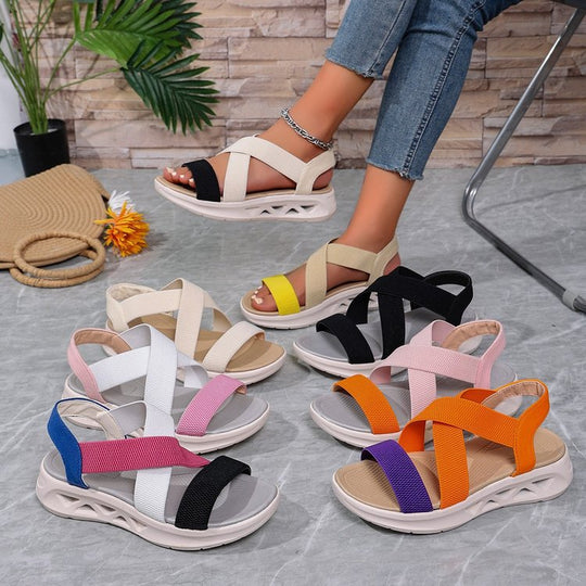 Damen Sportliche Sandalen mit elastischen Riemen und rutschfester Sohle EB
