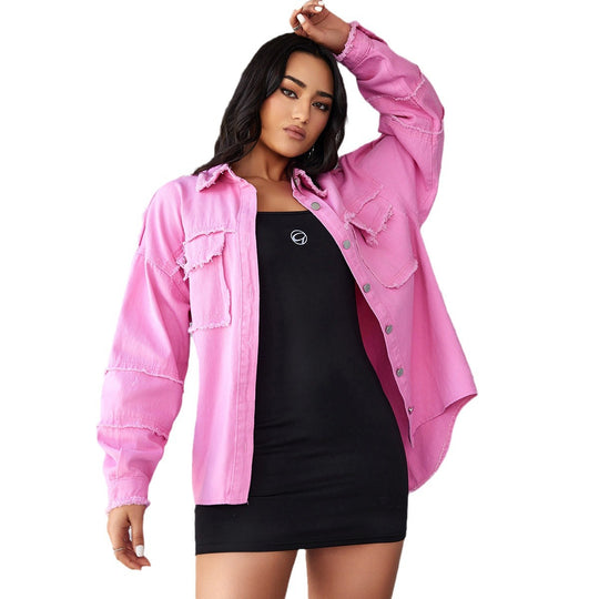 Damen Denim Bluse mit lässigem Schnitt und dekorativen Fransen EB