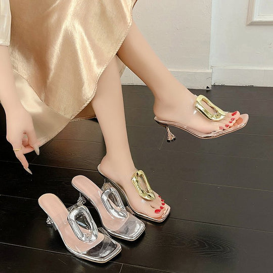 Damen Elegante Mules mit transparentem Riemendesign EB