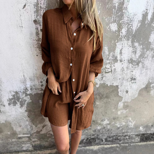 Damen lange Bluse mit durchgehender Knopfleiste und lässigem Schnitt EB