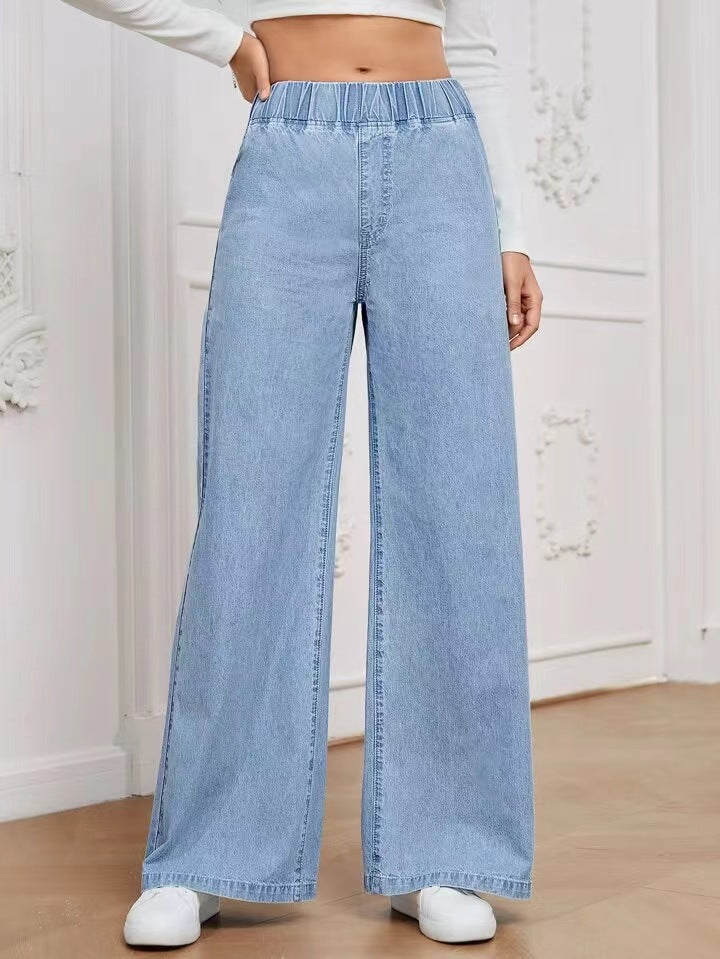 Damen Weite Denim-Hose mit elastischem Bund und lässigem Schnitt EB