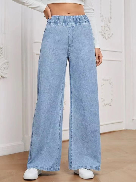 Damen Weite Denim-Hose mit elastischem Bund und lässigem Schnitt EB