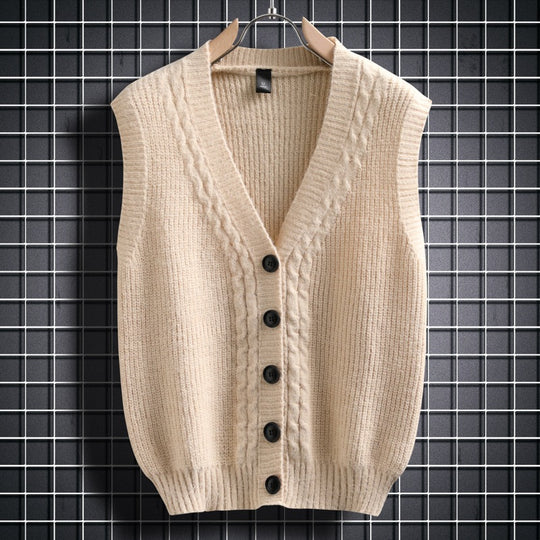 Damen ärmellose Strickjacke mit strukturiertem Zopfmuster EB