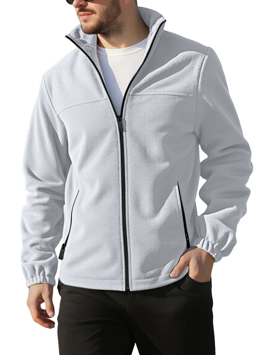 Herren nan warme Fleecejacke mit Reißverschluss, Stehkragen und Reißverschlusstaschen EB