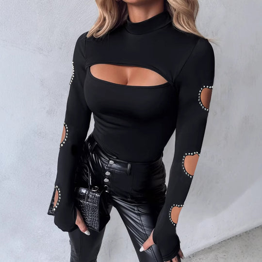 Damen Langärmliges Oberteil mit einzigartigem Cut-Out-Design und dekorativen Details EB