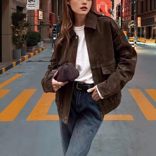 Damen Kunstlederjacke im lässigen Biker-Stil mit dezenten Ziernähten EB