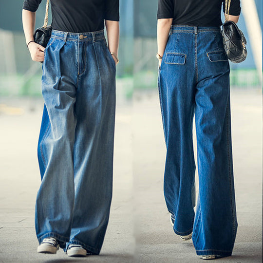 Damen Weite Denim-Hose im lässigen Hochbund-Stil EB