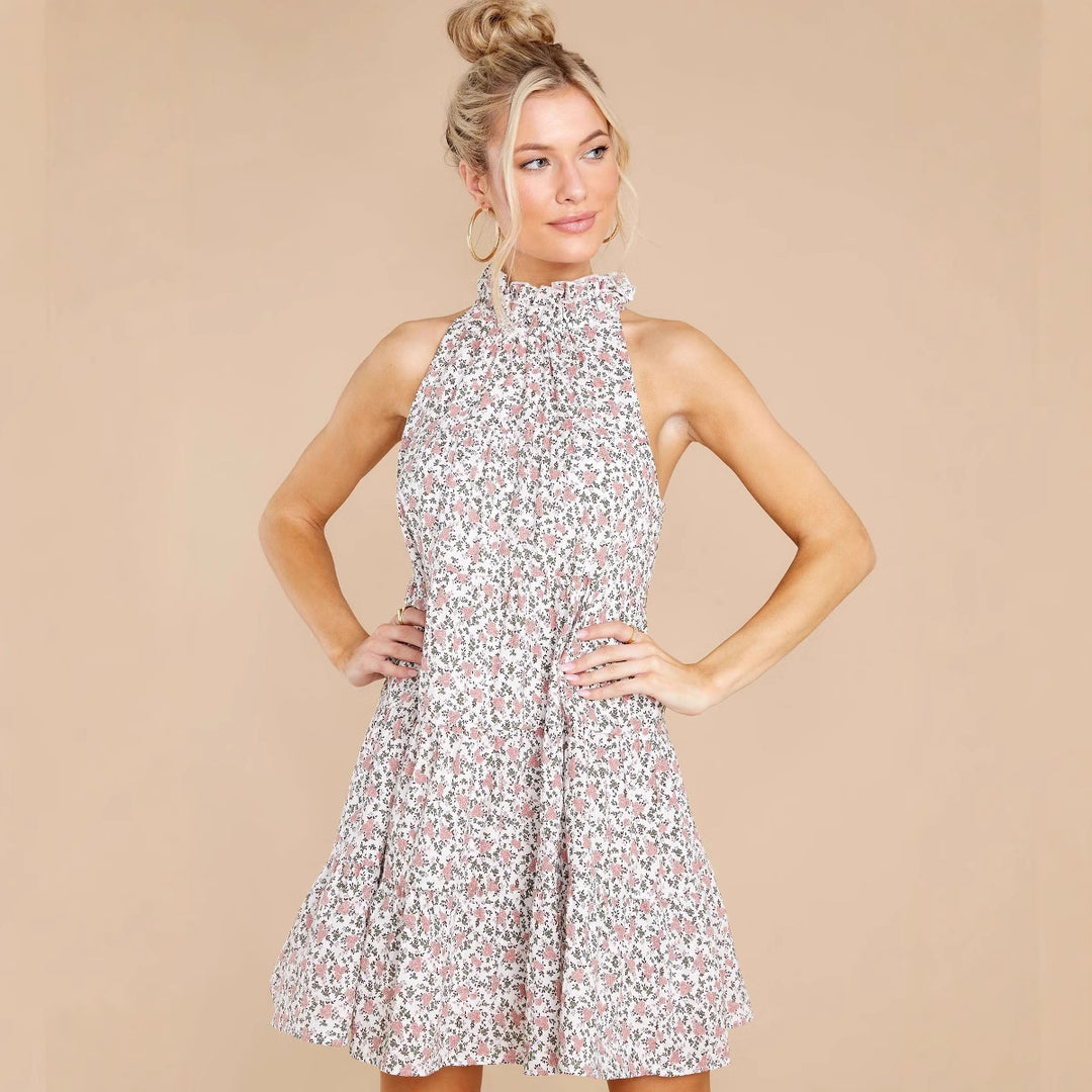 Damen Neckholder-Kleid mit verspielt-floralem Design und Rüschendetails EB