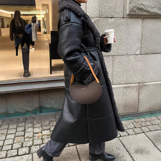 Damen Oversized Kunstledermantel mit strukturiertem Innenfutter EB