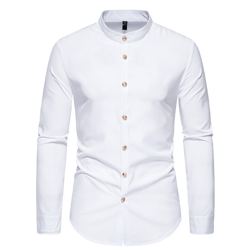 Herren Langarmhemd mit modernem Stehkragen und eleganten Knopfdetails EB