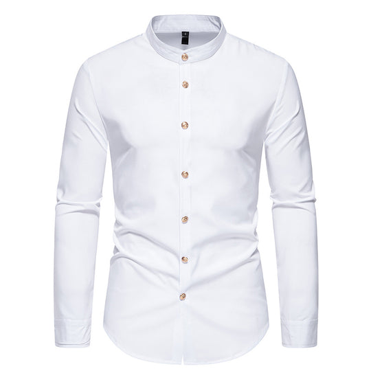 Herren Langarmhemd mit modernem Stehkragen und eleganten Knopfdetails EB