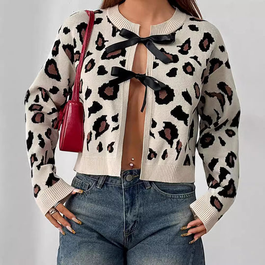 Damen Trendiger Cardigan mit verspielten Schleifen EB