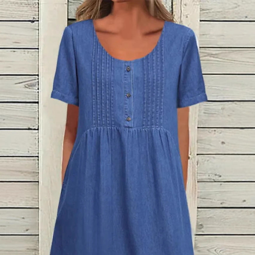 Damen Freizeitkleid mit knöpfigem Oberteil und eleganter Raffung Heidi-Mode