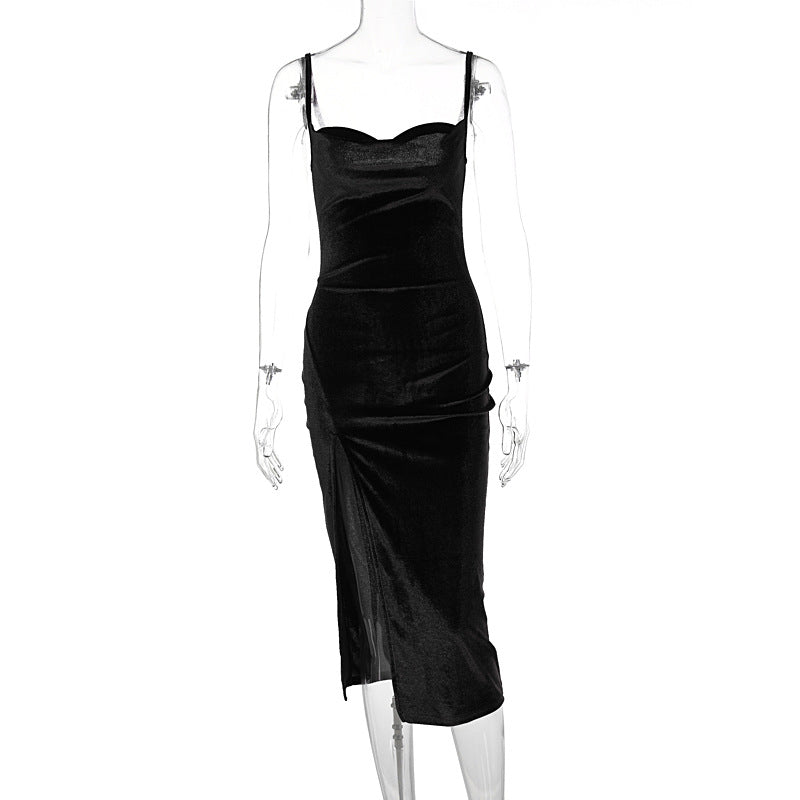 Damen Elegantes Satin-Midikleid mit Drapierung und Seitenschlitz EB