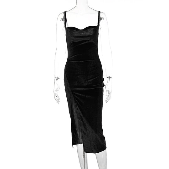 Damen Elegantes Satin-Midikleid mit Drapierung und Seitenschlitz EB