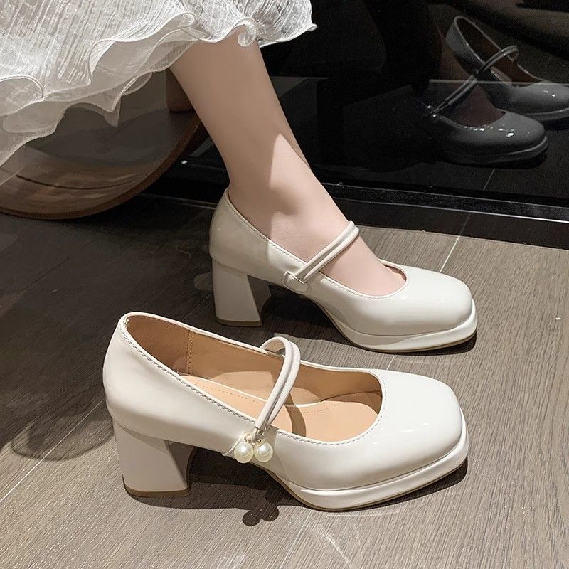 Damen elegante Mary Jane Schuhe mit Riemchen und blockiertem Absatz EB