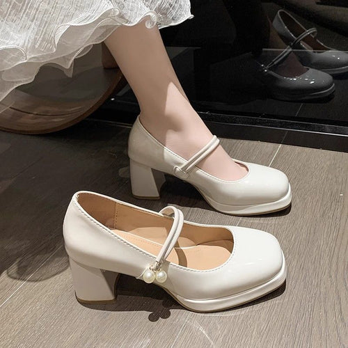 Damen elegante Mary Jane Schuhe mit Riemchen und blockiertem Absatz EB