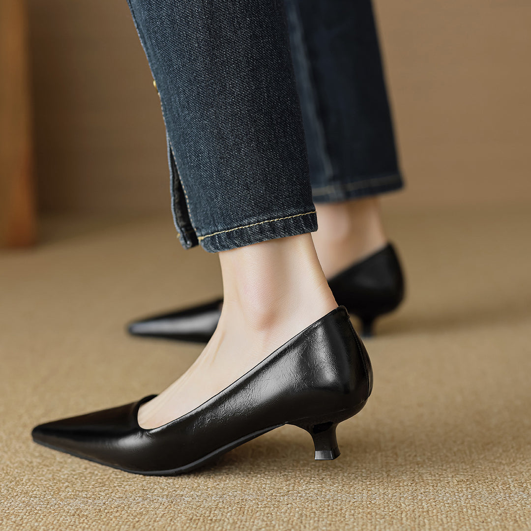 Damen elegante Slipper mit spitzem Zehenbereich und komfortablem Blockabsatz EB