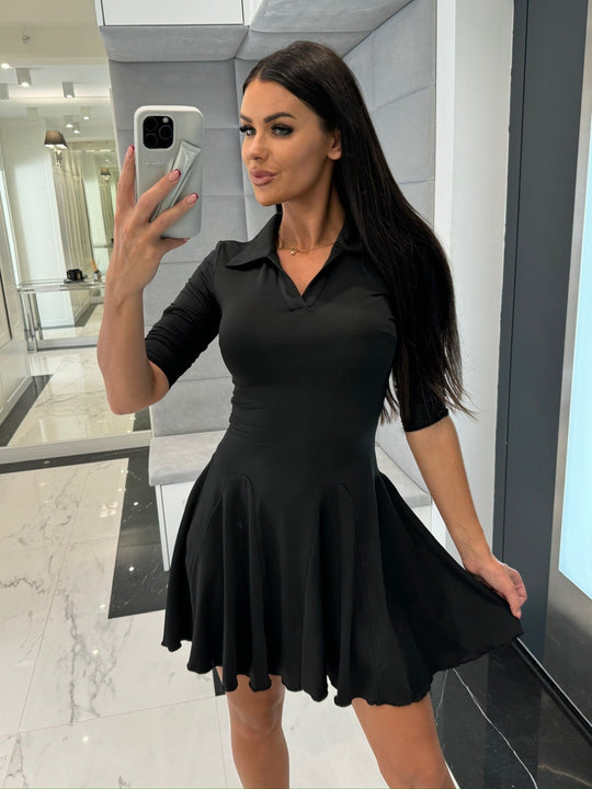 Damen Sportliches Kleid mit Polokragen und schwingendem Rock EB