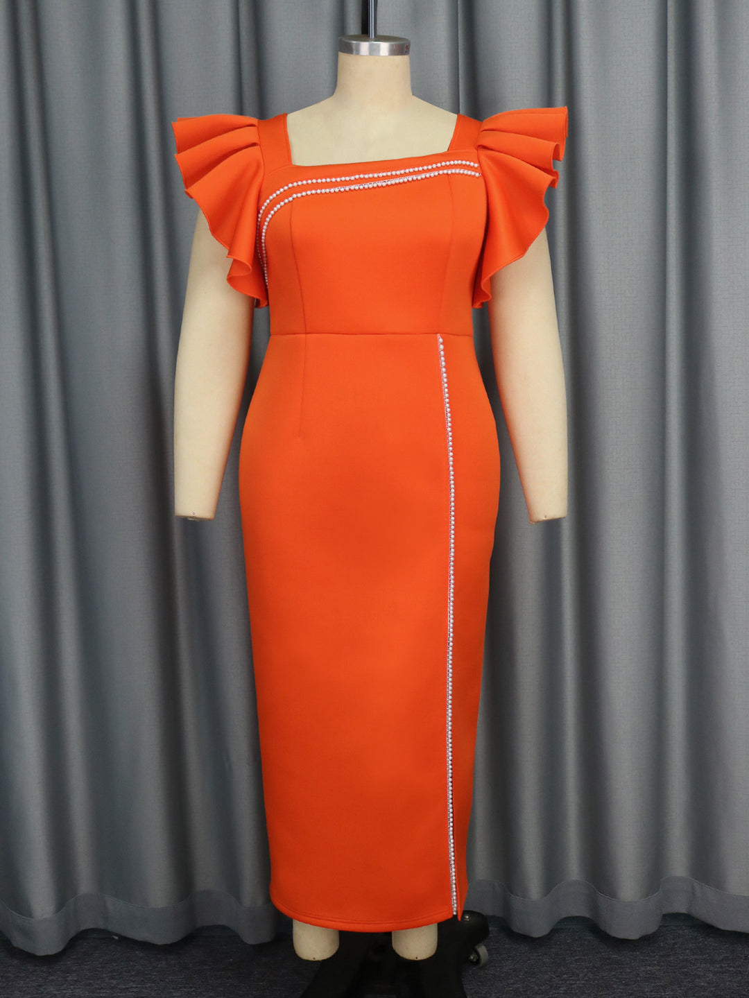 Damen Elegantes Maxikleid mit Puffärmeln und funkelnden Akzenten EB
