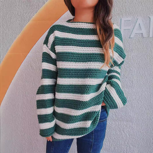 Damen lässiger Strickpullover mit blockierendem Streifenmuster und weitem Schnitt EB