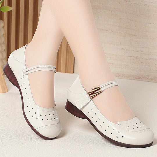 Damen atmungsaktive und bequeme Mary Jane Ballerinas mit elastischem Riemen EB