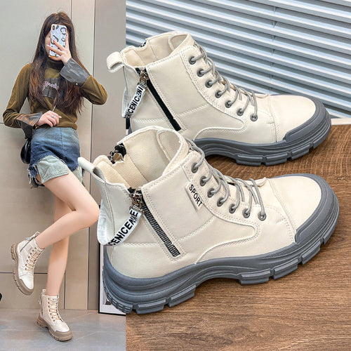 Damen modische High-Top Sneakers mit praktischem Reißverschluss und atmungsaktiver Sohle EB