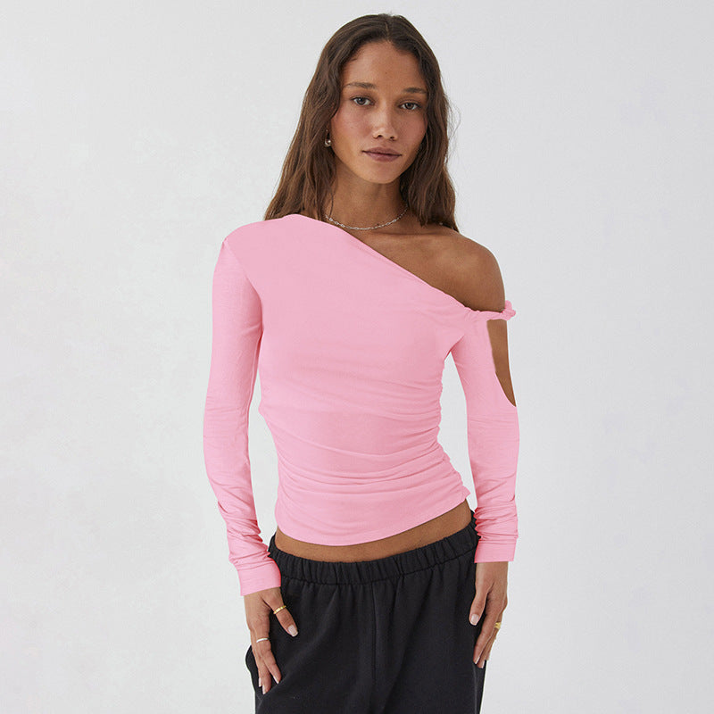 Damen Elegante asymmetrische Bluse mit langen Ärmeln und Raffung EB