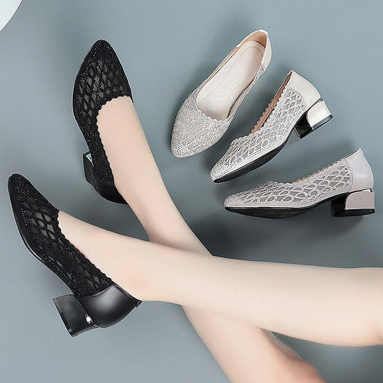 Damen Ballerinas mit funkelndem Strass und elegantem Lochmuster EB
