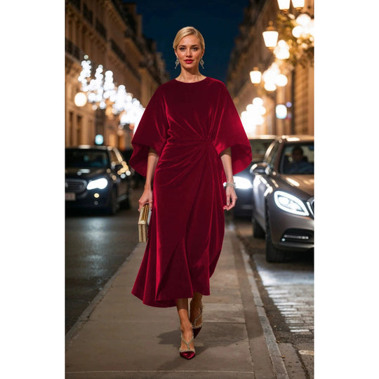 Damen Abendkleid im eleganten Samt-Design mit voluminösen Ärmeln und taillierter Silhouette EB