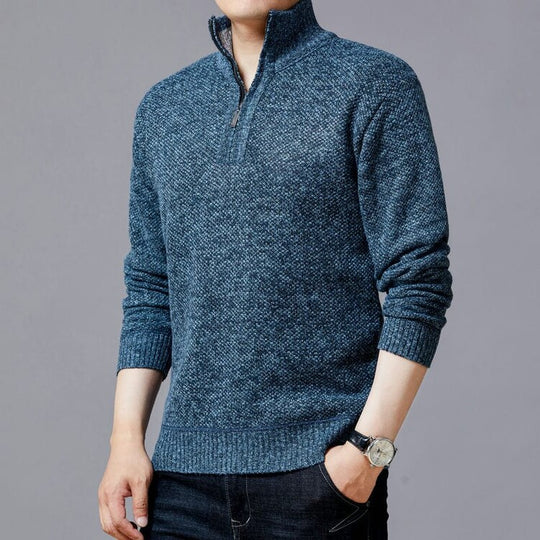 Herren Strickpullover mit modernem Stehkragen und strukturierter Oberfläche EB