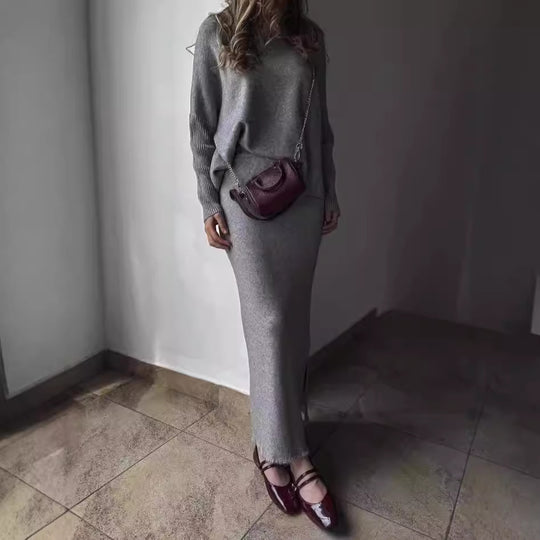 Damen Elegant gestricktes Maxikleid mit lässigem Schnitt EB